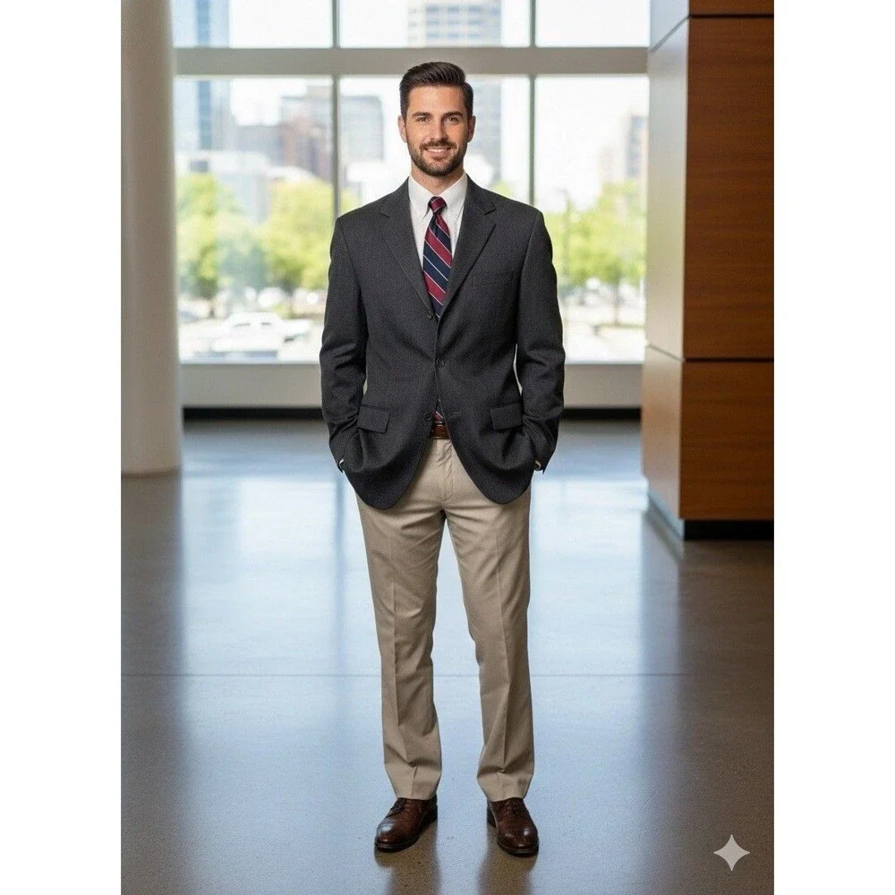 BANANA REPUBLIC Blazer Men L/44L Charcoal Denim Tailored Fit Sports Coat Jacket